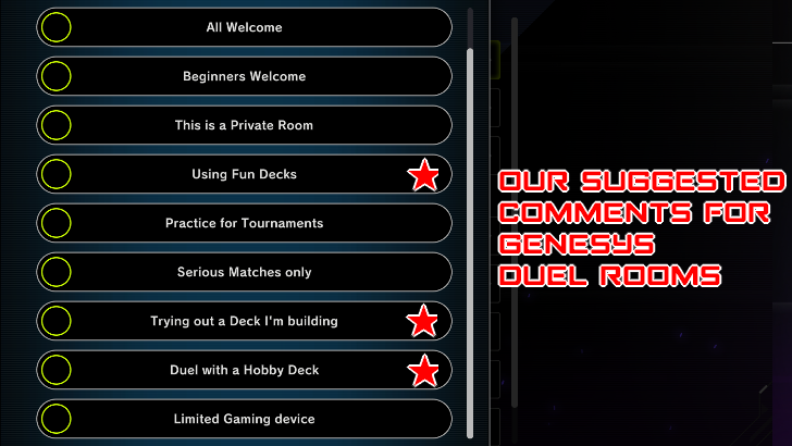 Master Duel - Genesys Duel Room Comments