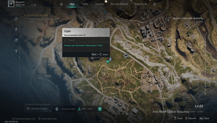 Once Human - Peter Lv 24 Gym Location Map View