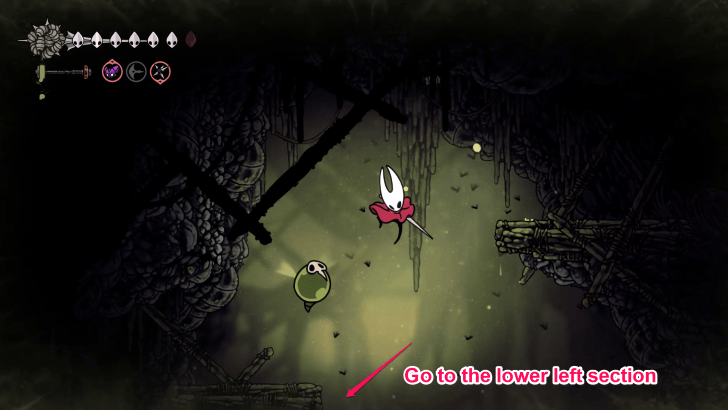 Go to the lower left and break the wall