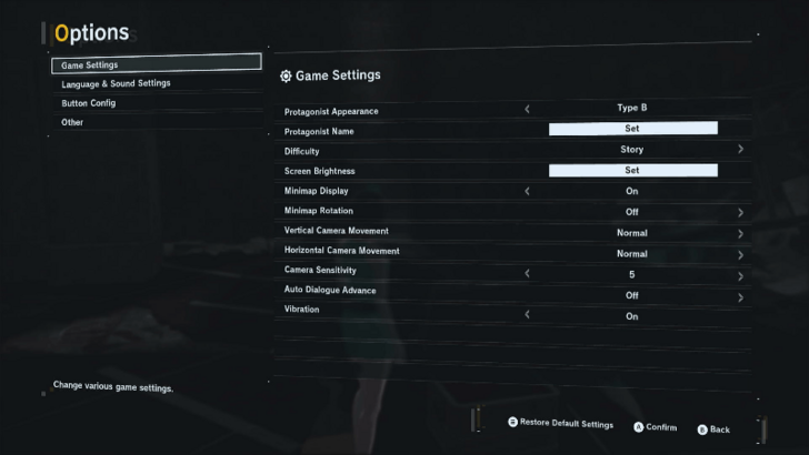 Character Appearance on Game Settings
