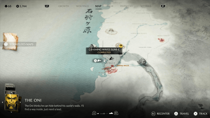 Crashing Waves Sumi-e Map Image