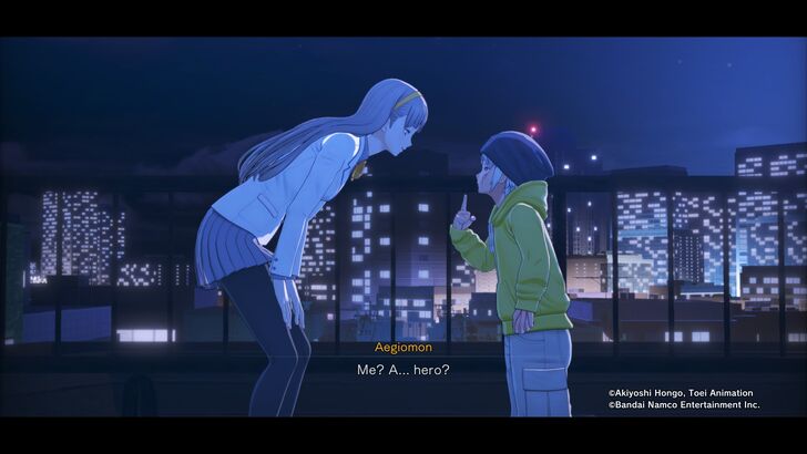 Digimon Story: Time Stranger Inori and Aegiomon Talking on the Rooftop