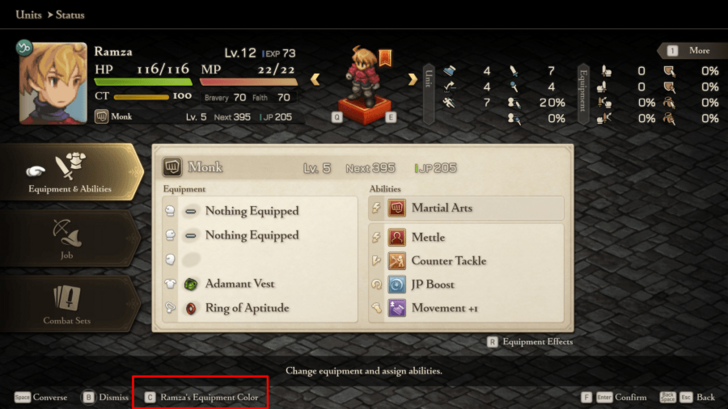 Ramza Character Screen How to Change Colors