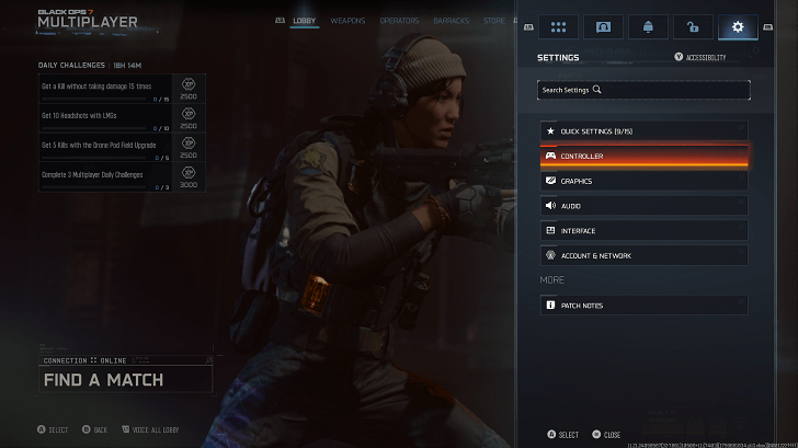 BO7 Settings Menu