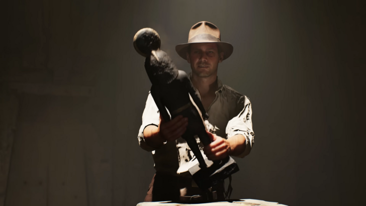 Indiana Jones holding a statue