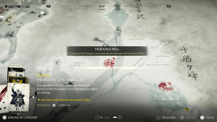 Inokichi the Hungry Location and Bounty