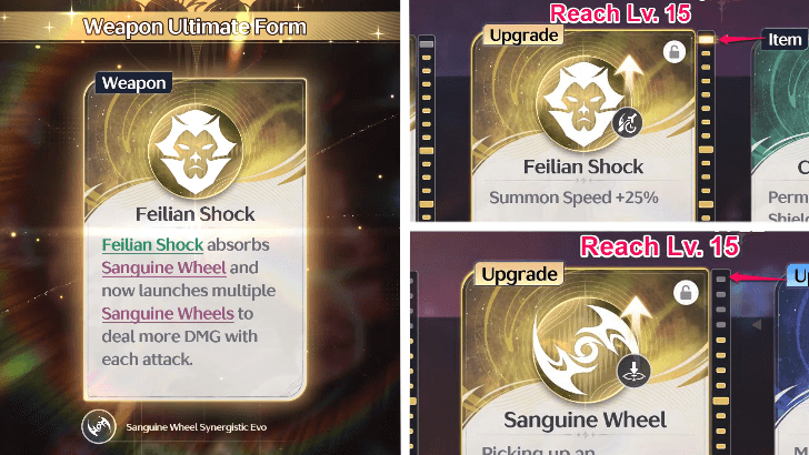 Upgrade Feilian Shock & Sanguine Wheel