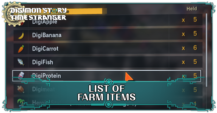 Digimon Story Time Stranger - List of Farm Items