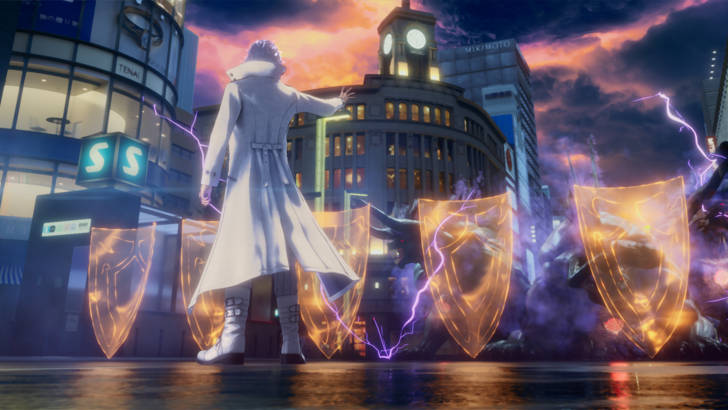 DDFF Warrior of Light in modern Tokyo defending against hordes of enemies