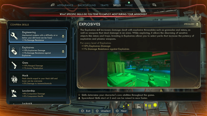 Character Skills Selection