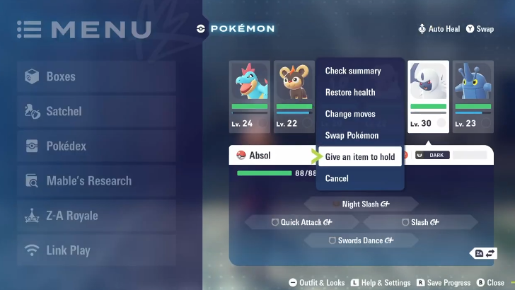 giving Absol the Absolite to hold