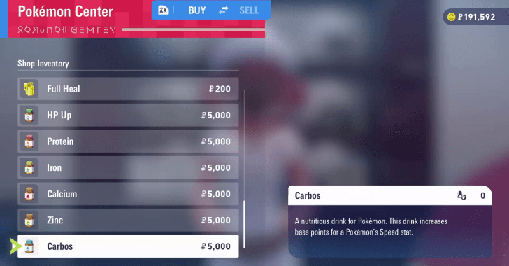 Buy Training Items at Pokemon Center