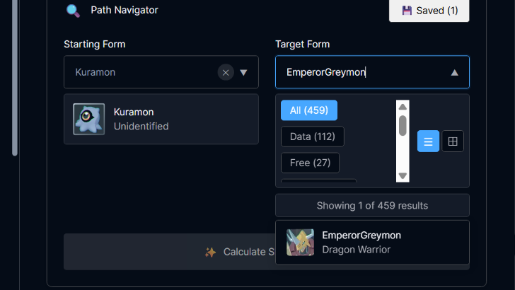 Select or Type Out Desired Digimon Under Target Form