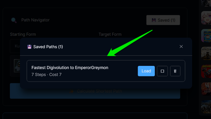 Click on Save to See Saved Digivolution Route Anytime