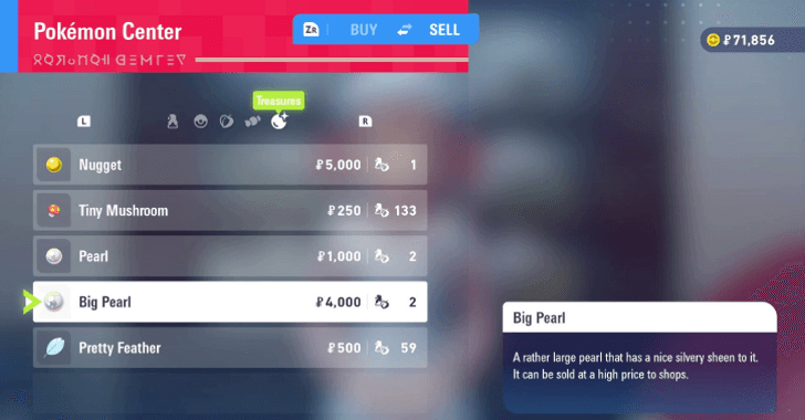 Sell Treasures in Pokemon Centers