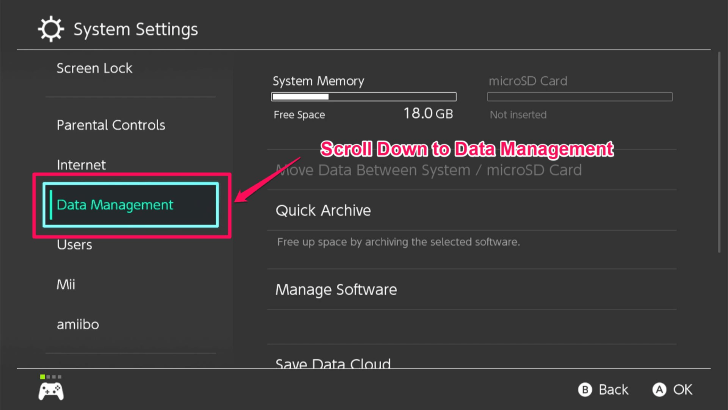 2 Clear Save Data Scroll Down to Data Management
