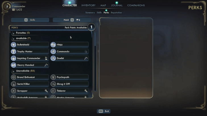 Outer Worlds 2 Perk Screen