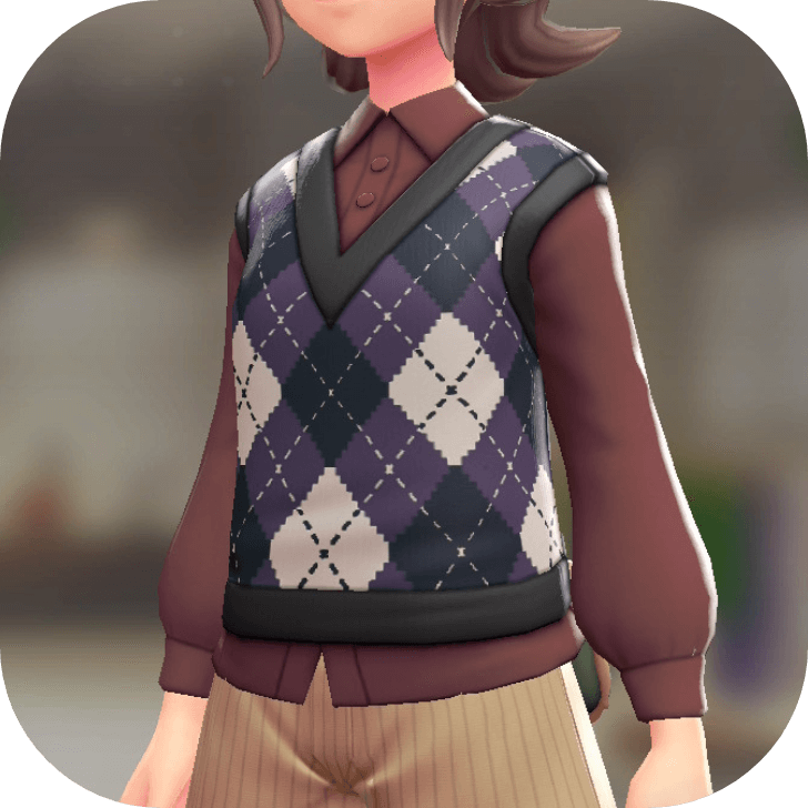 Pokemon Z-A - Sweater Vest and Blouse Set Argyle Purple | Maroon F