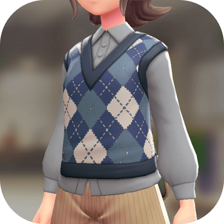 Pokemon Z-A - Sweater Vest and Blouse Set Argyle Blue | Light Gray F