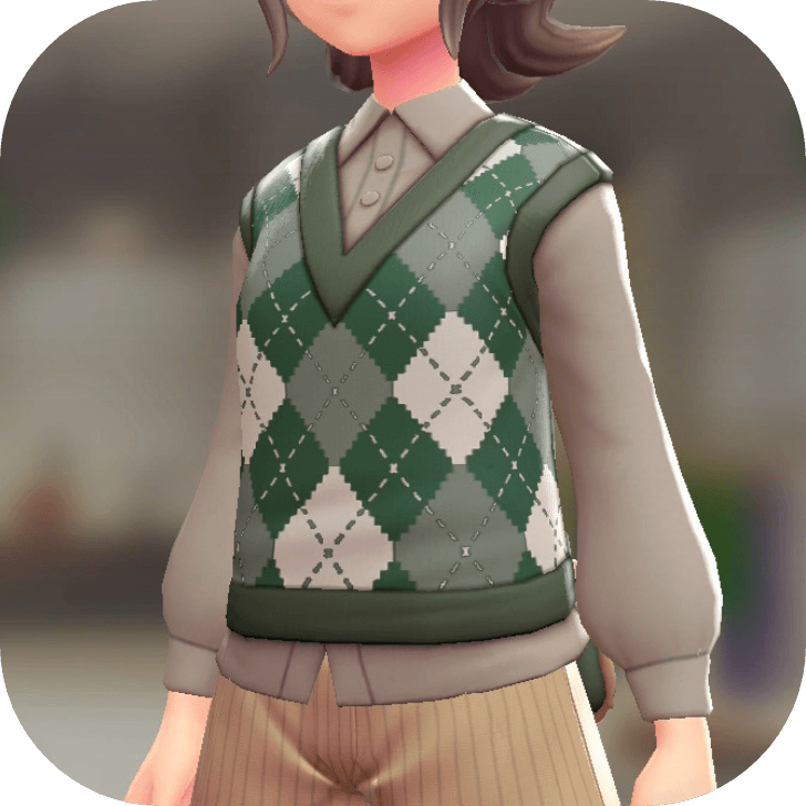Pokemon Z-A - Sweater Vest and Blouse Set Argyle Green | Beige F