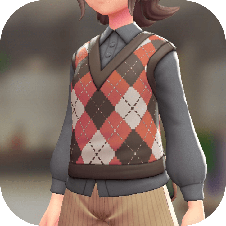 Pokemon Z-A - Sweater Vest and Blouse Set Argyle Orange | Gray F
