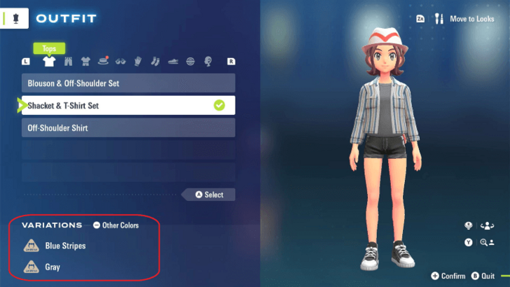 Outfit Menu Variations