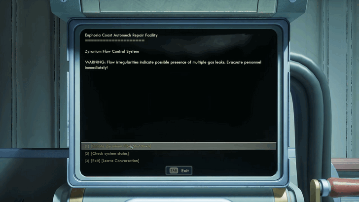 Initiate Zyranium Flow Shutdown