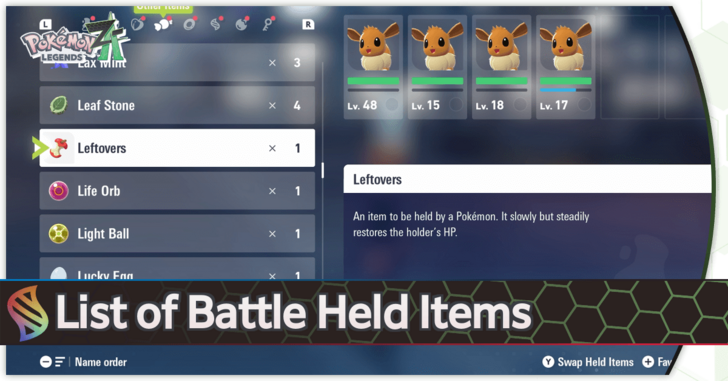 Pokemon Legends Z-A - List of Battle Held Items
