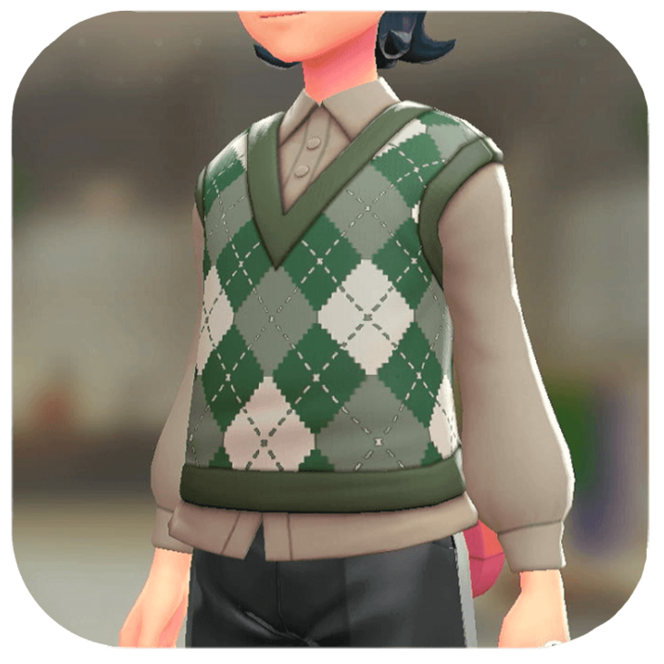 Pokemon Z-A - Sweater Vest and Blouse Set Argyle Green | Beige M