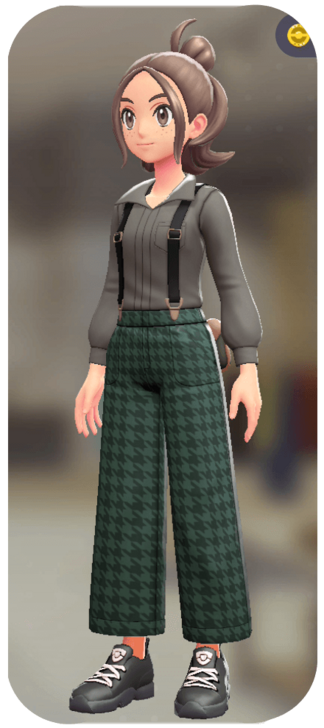 Pokemon Z-A - Suspender Pants Set Green Houndstooth | Greige F