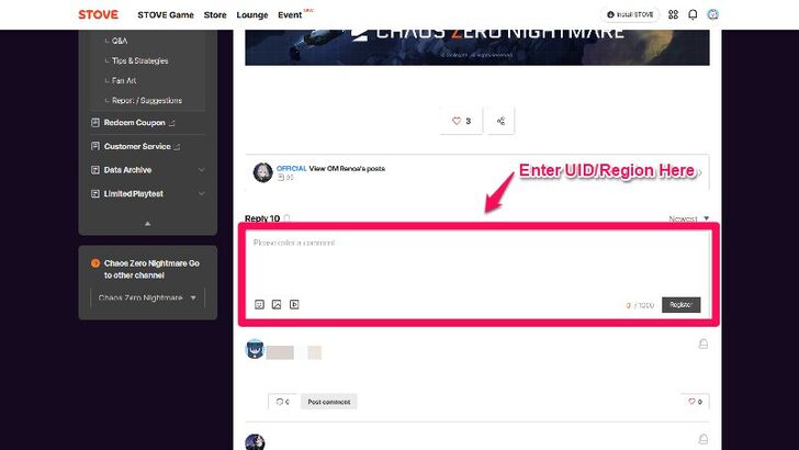 Chaos Zero Nightmare - Stove Comment