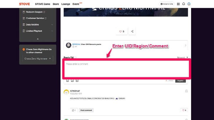 Chaos Zero Nightmare - Stove Comment 2