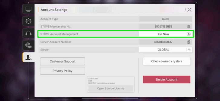Chaos Zero Nightmare Open Account Settings