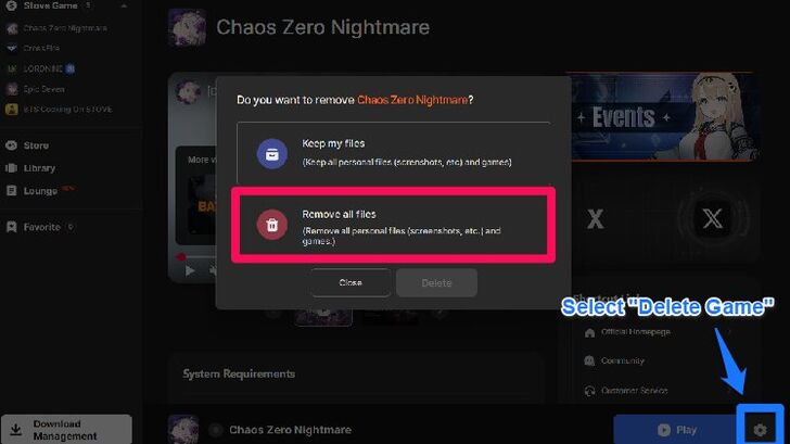 Chaos Zero Nightmare - Uninstall