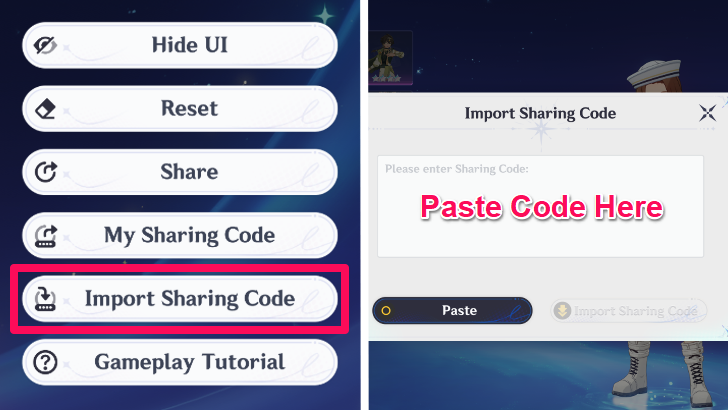 Import Outfit Sharing Code