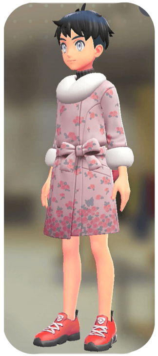Pokemon Z-A - Fur Coat and Turtleneck Set Floral Pink | Pink-Brown M