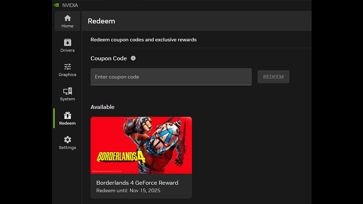 Nvidia App Redeem Borderlands 4 GeForce Reward
