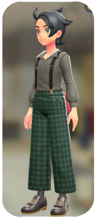 Pokemon Z-A - Suspender Pants Set Green Houndstooth | Greige M