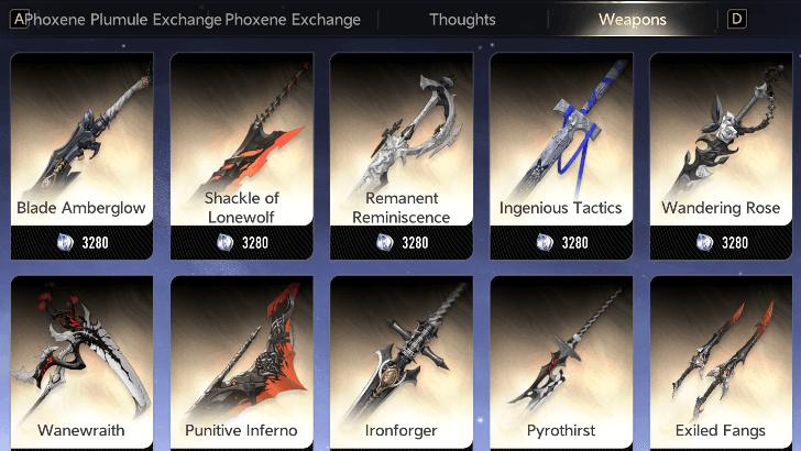 Phoexene Exchange for Weapons