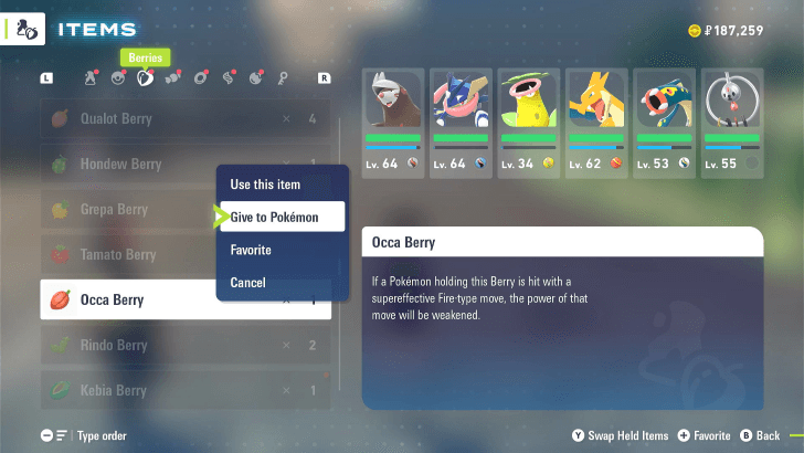 Select Give to a Pokemon