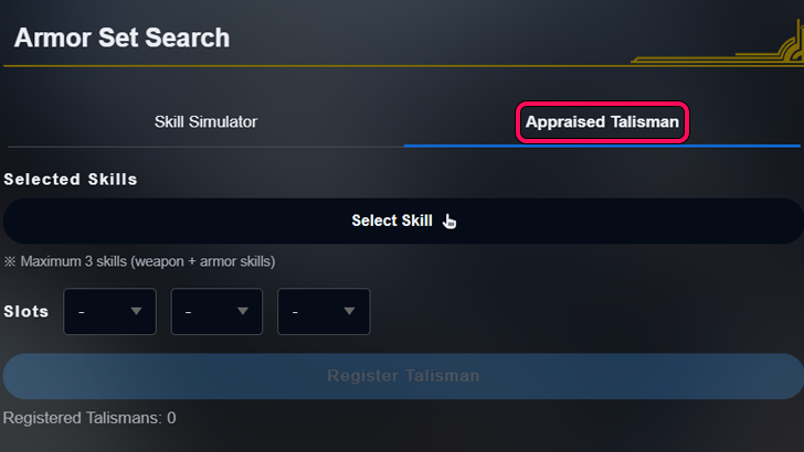 Appraised Talismans Tab