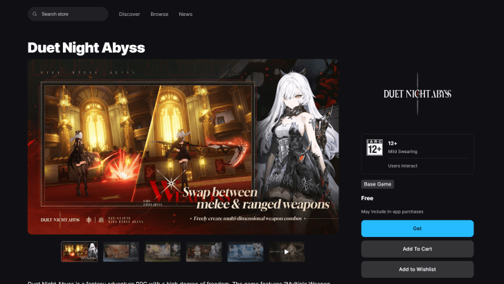 Duet Night Abyss in Epic Games Store