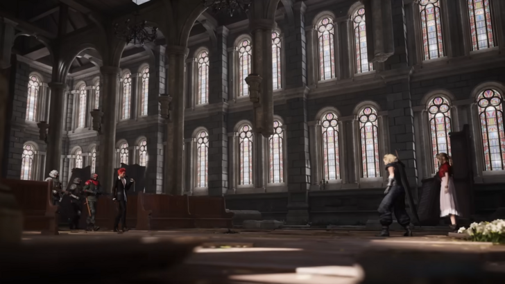 FF7 Remake Cloud and Aerith meets the Turks in a church
