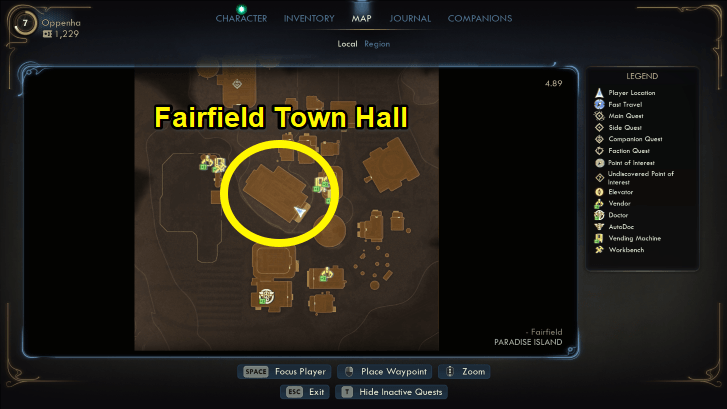 Map to Fairfield Town Hall