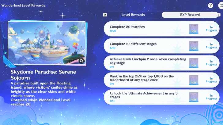 Genshin - Wonderland EXP Rewards