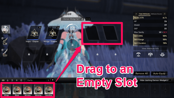 Drag to Equip Demon Wedges