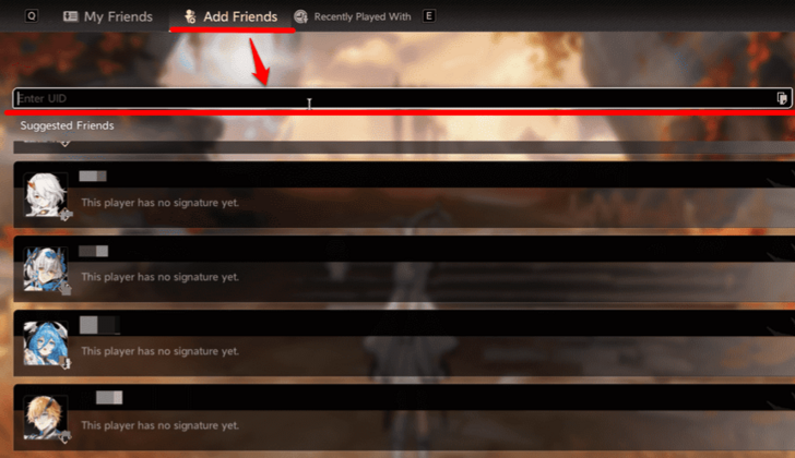 Enter Player UID to Add Friends DNA