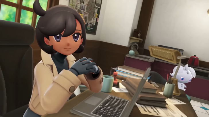 Pokémon Legends: Z-A Emma Infront Of A Laptop