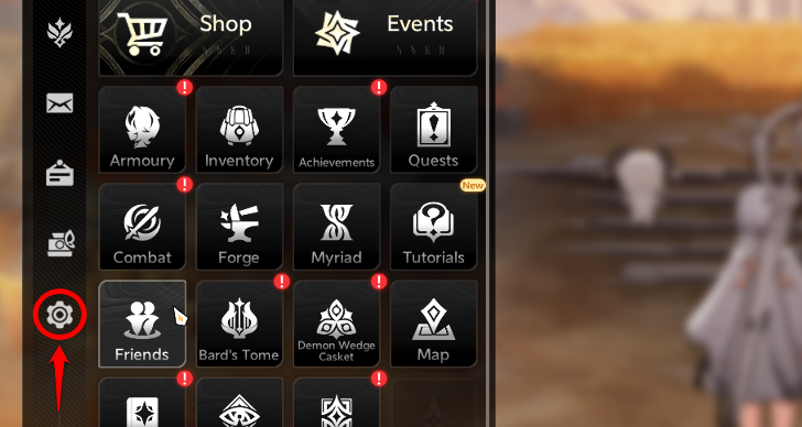 Settings Option in Menu Tab DNA