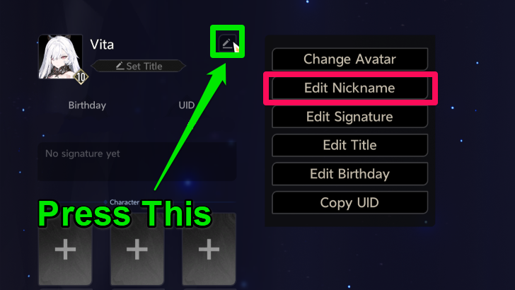 Edit Nickname Button